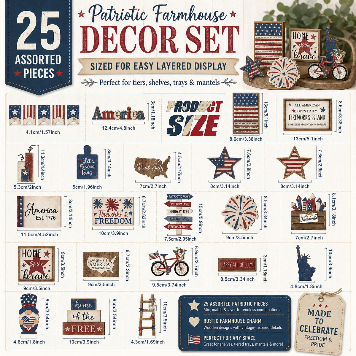 🔥Most Popular in 2026🔥25-Piece Patriotic Tiered Tray Decor Set