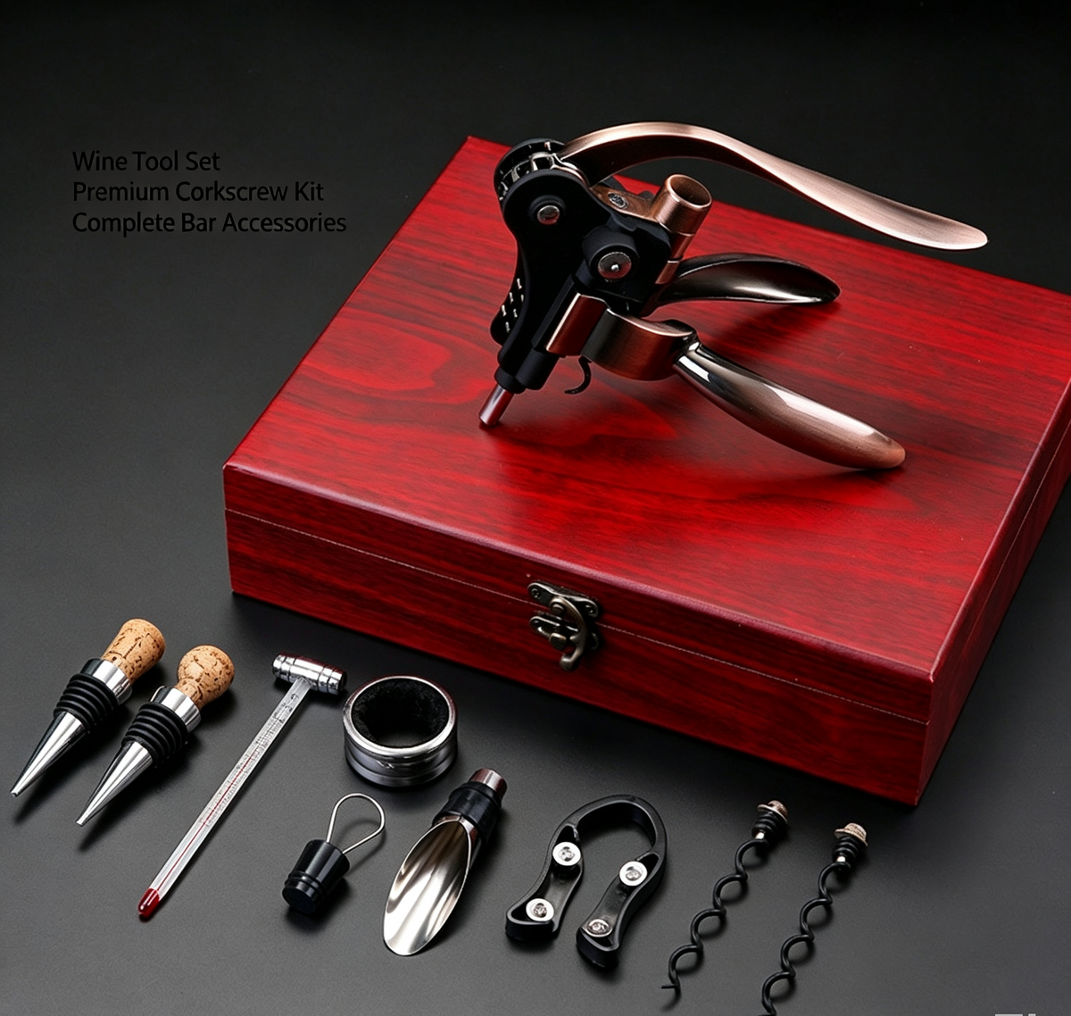 🎁Red wine opener set, rabbit head gift box, leather box, rabbit ears wooden box, nine-piece set, wooden box, rabbit-shaped wine set