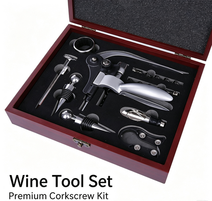 🎁Red wine opener set, rabbit head gift box, leather box, rabbit ears wooden box, nine-piece set, wooden box, rabbit-shaped wine set