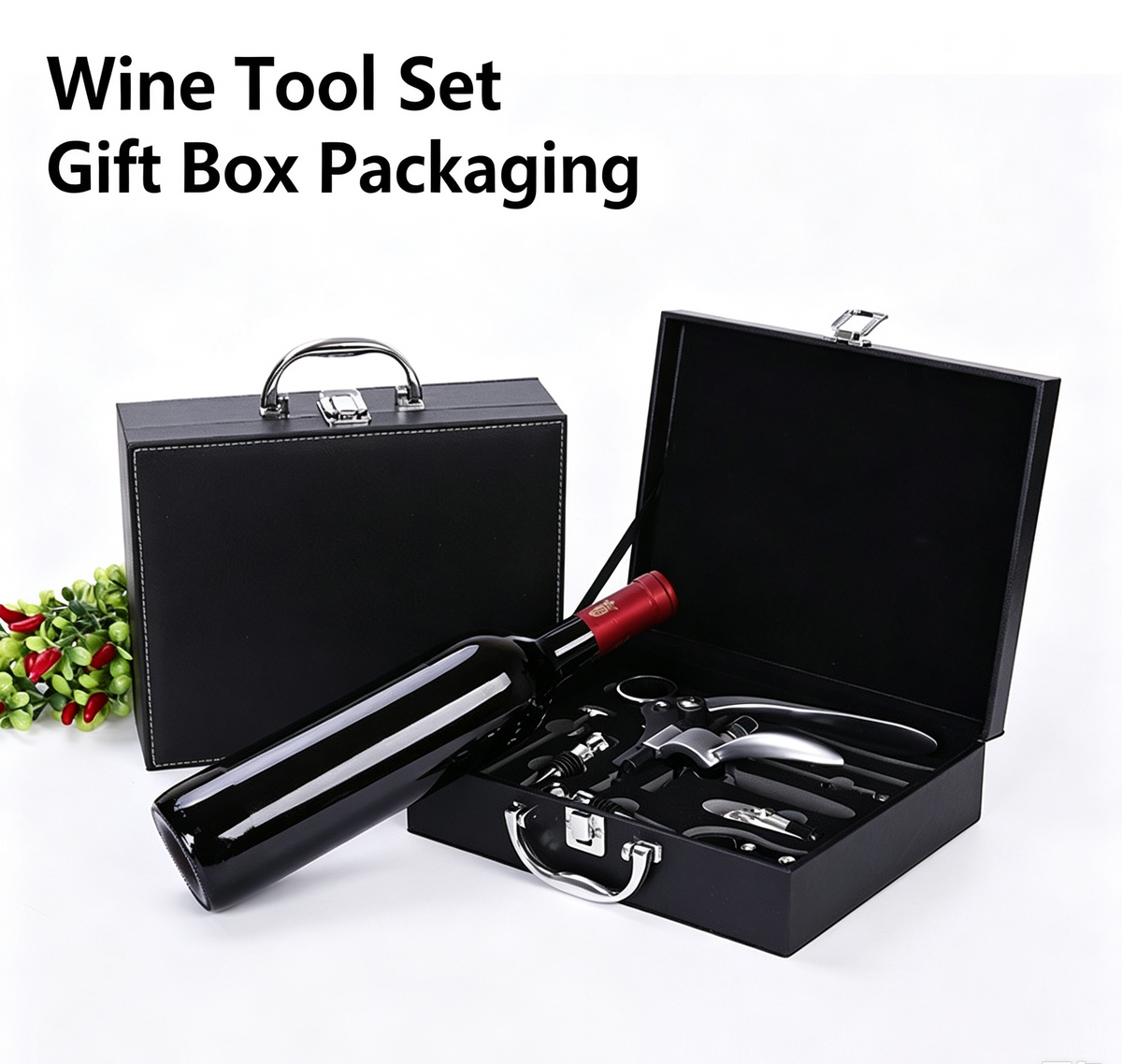 🎁Red wine opener set, rabbit head gift box, leather box, rabbit ears wooden box, nine-piece set, wooden box, rabbit-shaped wine set