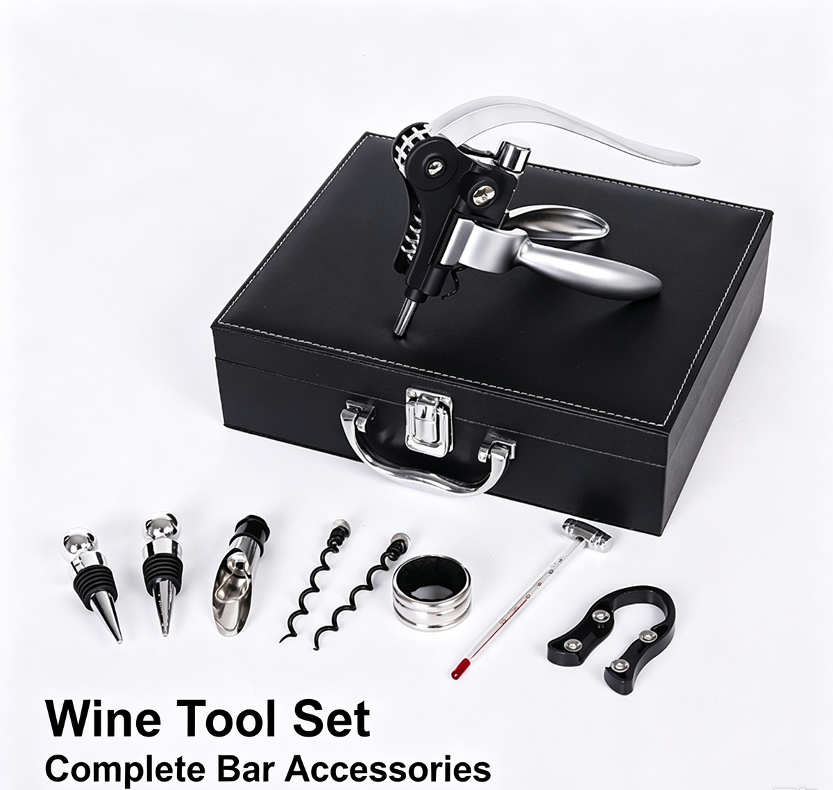 🎁Red wine opener set, rabbit head gift box, leather box, rabbit ears wooden box, nine-piece set, wooden box, rabbit-shaped wine set