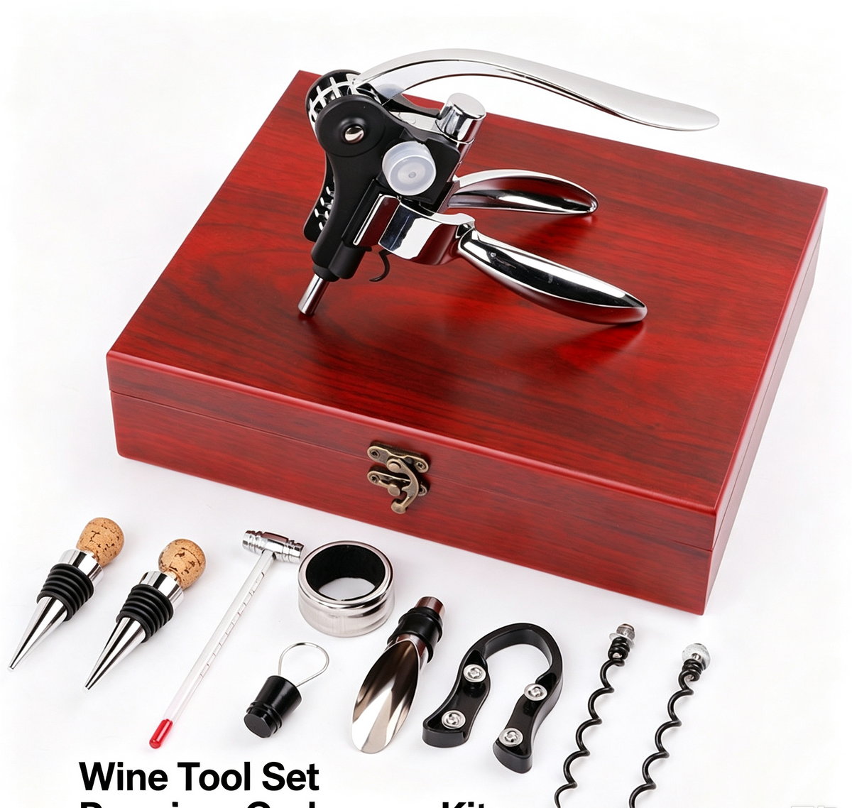 🎁Red wine opener set, rabbit head gift box, leather box, rabbit ears wooden box, nine-piece set, wooden box, rabbit-shaped wine set