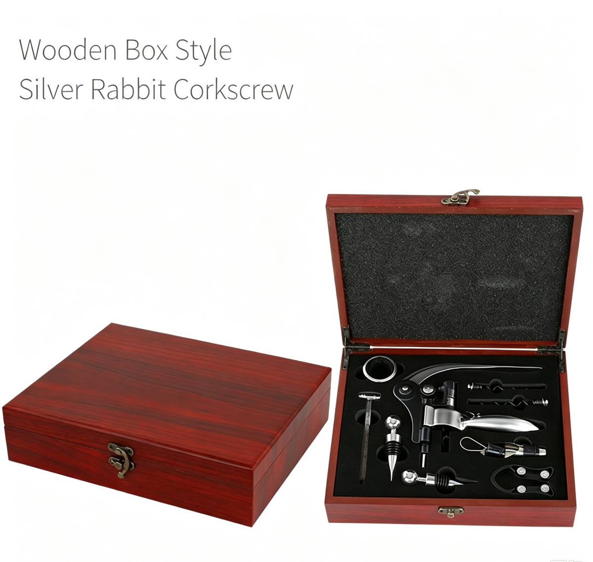 🎁Red wine opener set, rabbit head gift box, leather box, rabbit ears wooden box, nine-piece set, wooden box, rabbit-shaped wine set