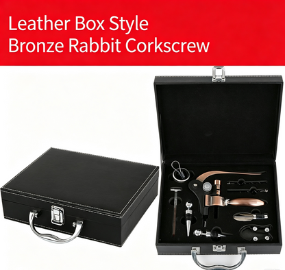 🎁Red wine opener set, rabbit head gift box, leather box, rabbit ears wooden box, nine-piece set, wooden box, rabbit-shaped wine set