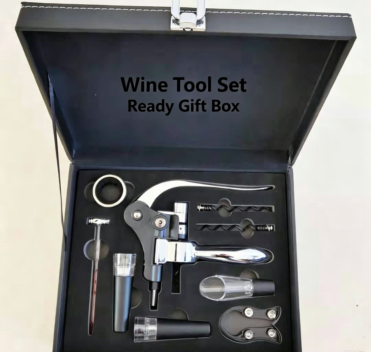 🎁Red wine opener set, rabbit head gift box, leather box, rabbit ears wooden box, nine-piece set, wooden box, rabbit-shaped wine set