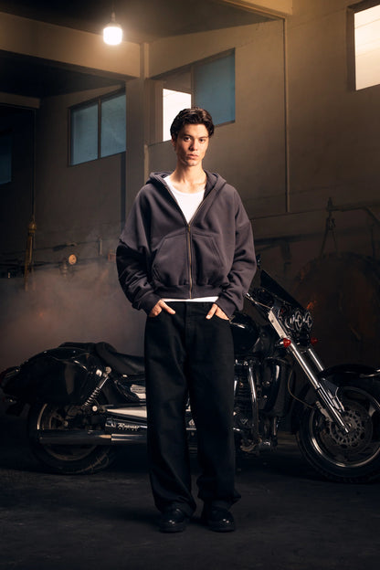 Heavy Pima Fleece Cropped Zip - Phantom