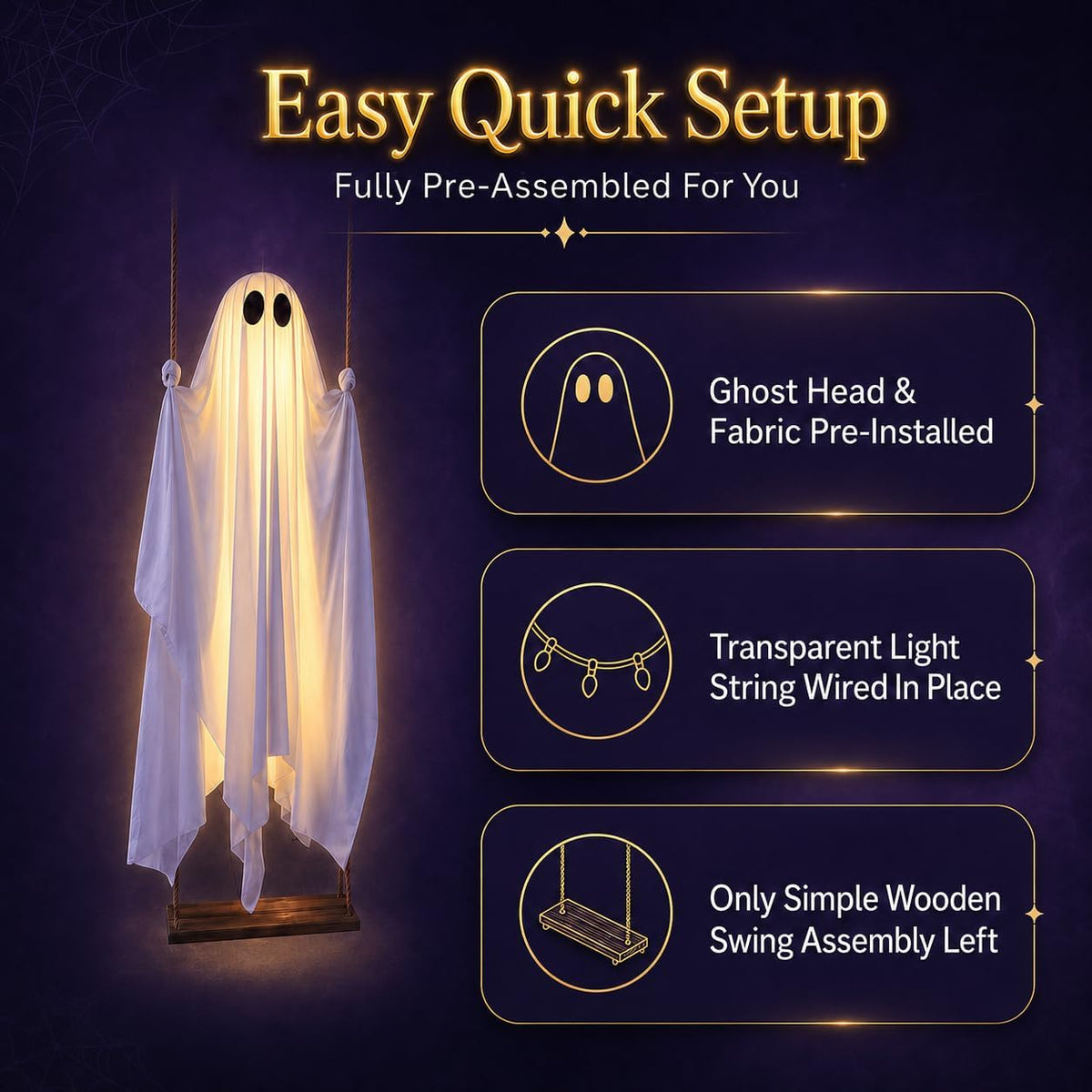 Large 5ft Pre-Assembled Hanging Swing Ghost Halloween Decorations Outdoor