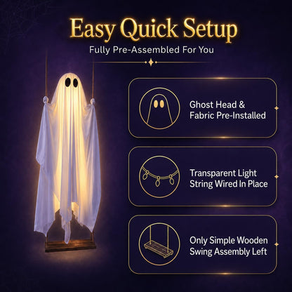Large 5ft Pre-Assembled Hanging Swing Ghost Halloween Decorations Outdoor