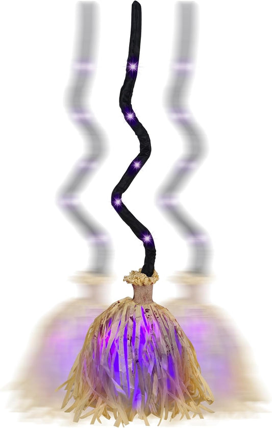 DR.DUDU 35" Witches Broom Animated Halloween Decor Witch Broomstick, Purple