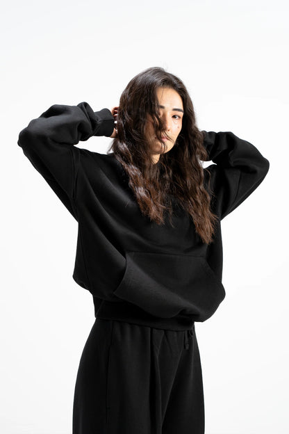Ultra Heavy 520GSM Organic Hoodie+Baggy Pleat Sweats Midnight Black (Preorder)
