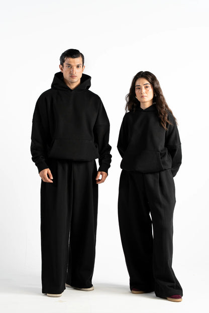 Ultra Heavy 520GSM Organic Hoodie+Baggy Pleat Sweats Midnight Black (Preorder)