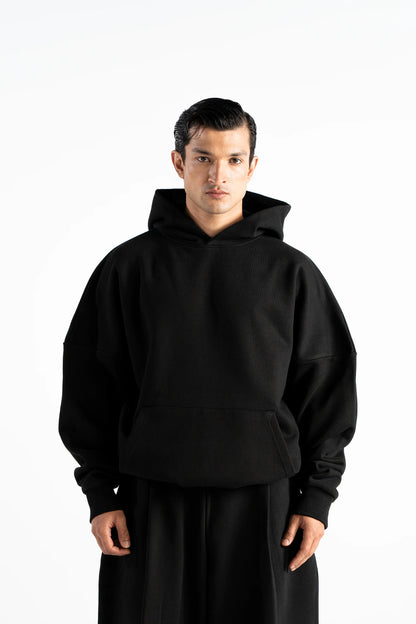 Ultra Heavy 520GSM Organic Hoodie+Baggy Pleat Sweats Midnight Black (Preorder)