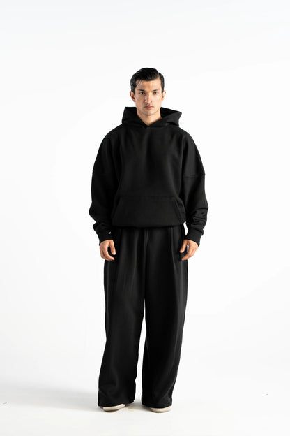Ultra Heavy 520GSM Organic Hoodie+Baggy Pleat Sweats Midnight Black (Preorder)