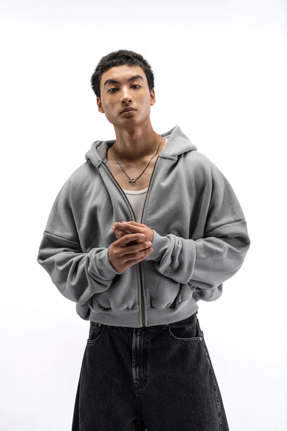Heavy Pima Fleece Cropped Zip - Underworld
