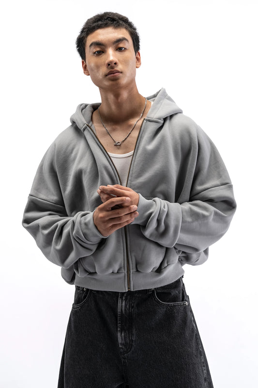 Heavy Pima Fleece Cropped Zip - Underworld