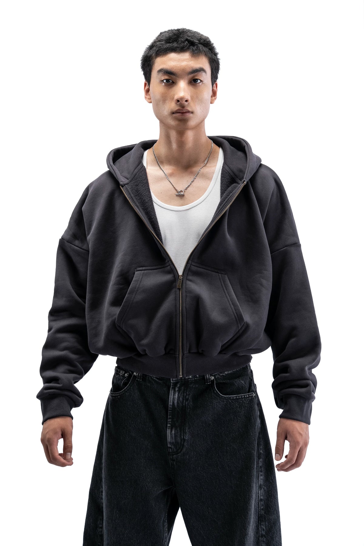 Heavy Pima Fleece Cropped Zip - Phantom