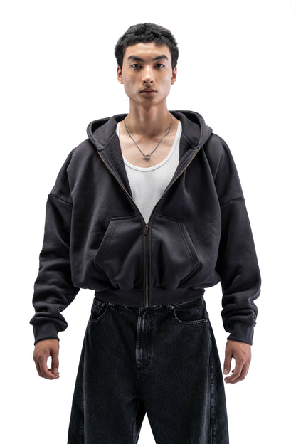 Heavy Pima Fleece Cropped Zip - Phantom