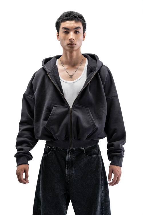 Heavy Pima Fleece Cropped Zip - Phantom