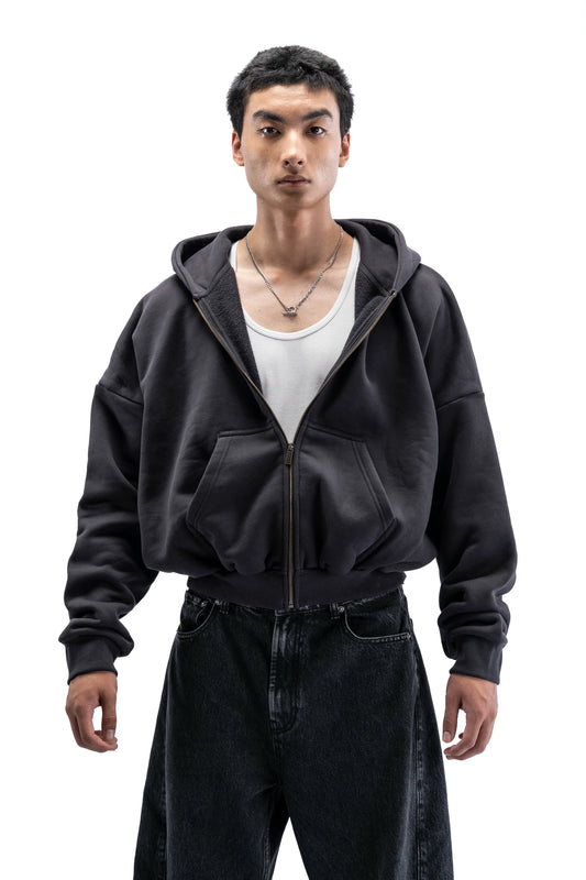 Heavy Pima Fleece Cropped Zip - Phantom