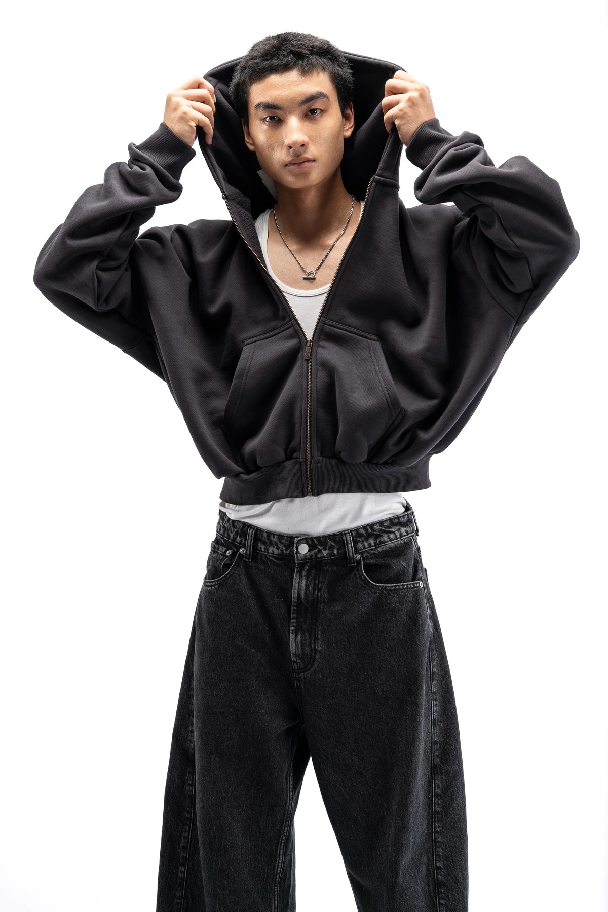 Heavy Pima Fleece Cropped Zip - Phantom