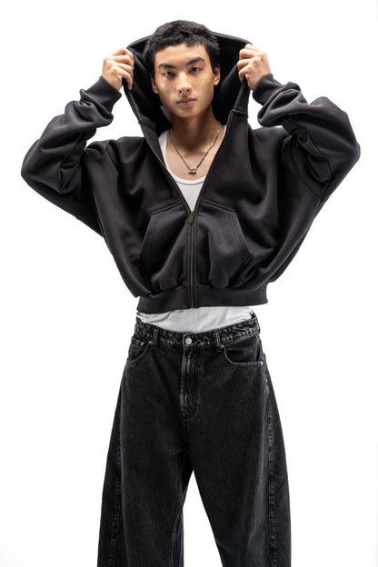 Heavy Pima Fleece Cropped Zip - Phantom
