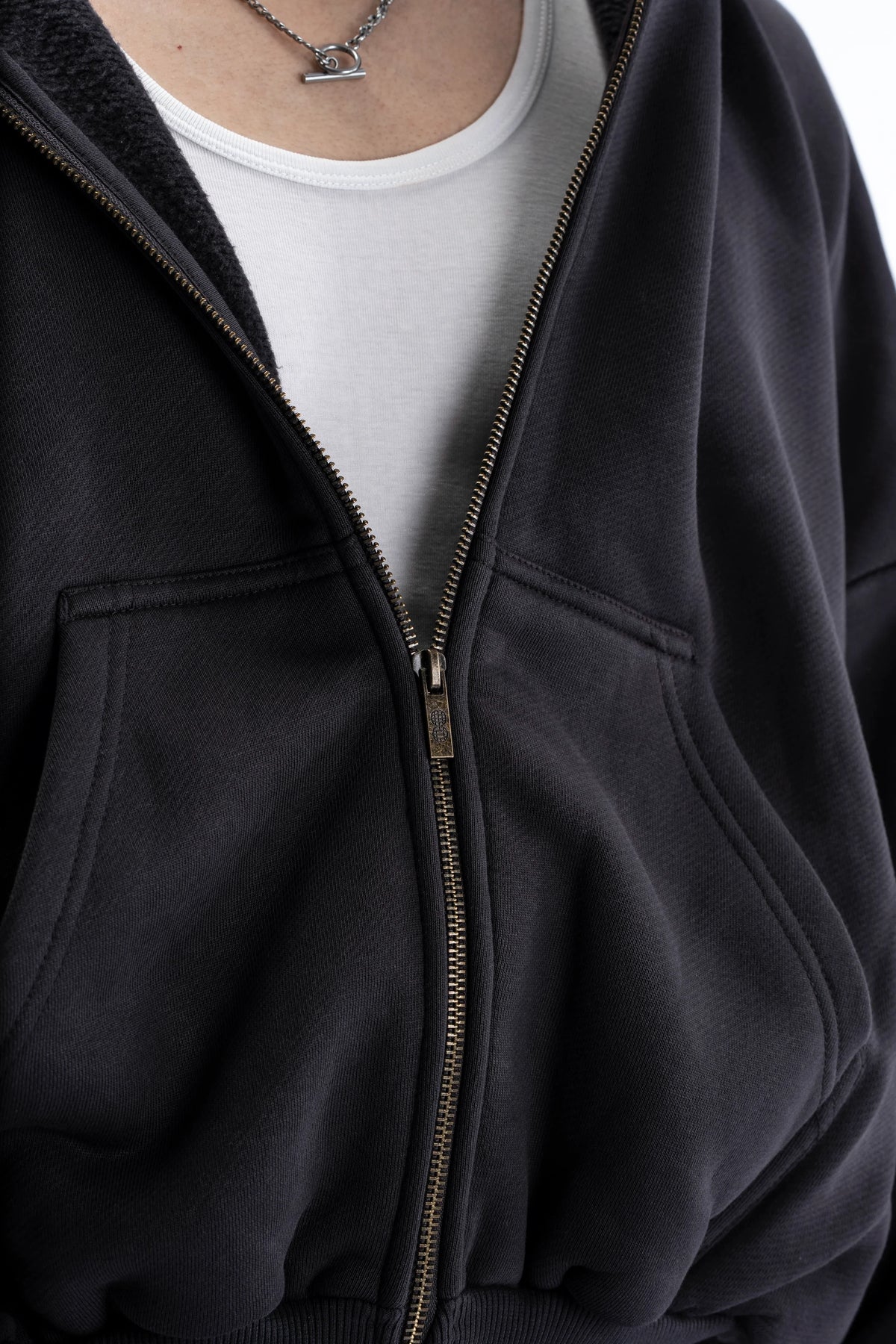 Heavy Pima Fleece Cropped Zip - Phantom