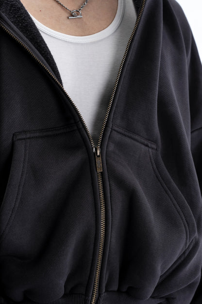 Heavy Pima Fleece Cropped Zip - Phantom