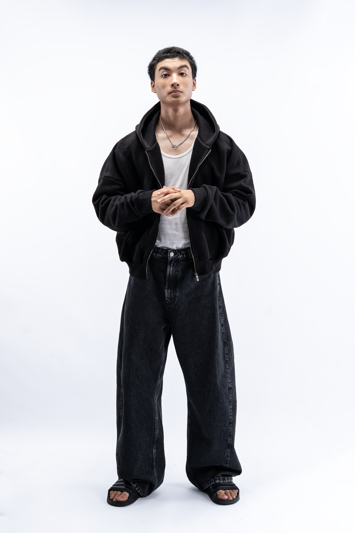 Heavy Pima Fleece Cropped Zip - Black