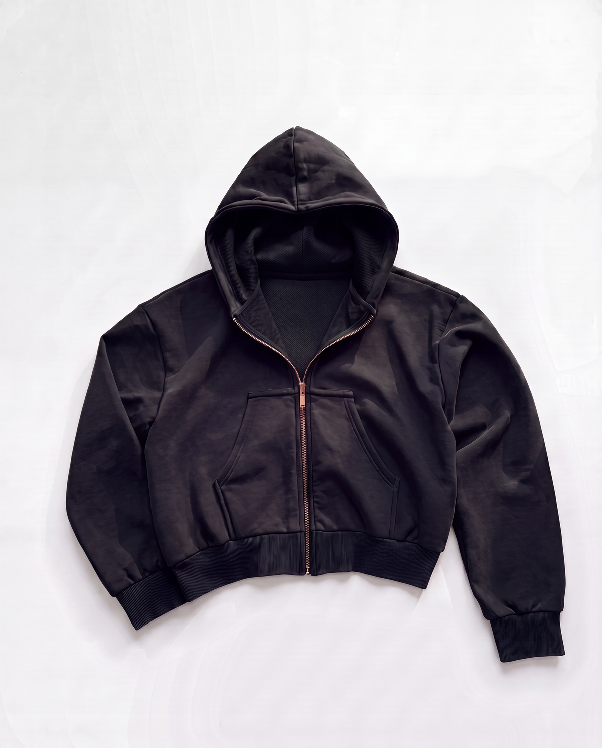 Heavy Pima Fleece Cropped Zip - Black