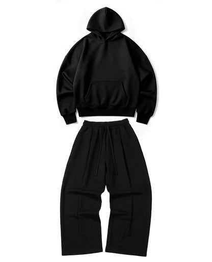 Ultra Heavy 520GSM Organic Hoodie+Baggy Pleat Sweats Midnight Black (Preorder)