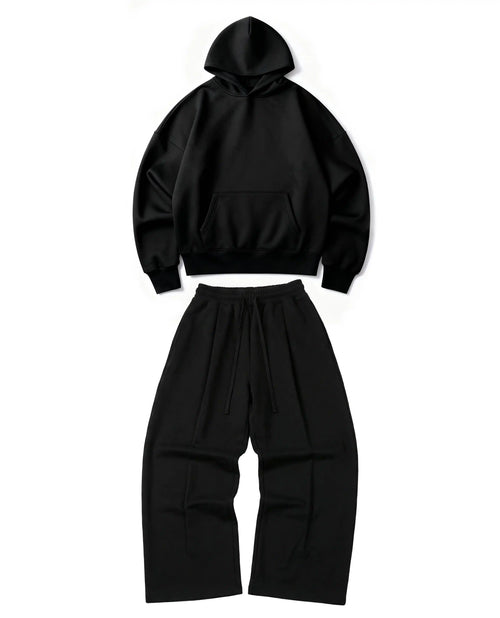 Ultra Heavy 520GSM Organic Hoodie+Baggy Pleat Sweats Midnight Black (Preorder)