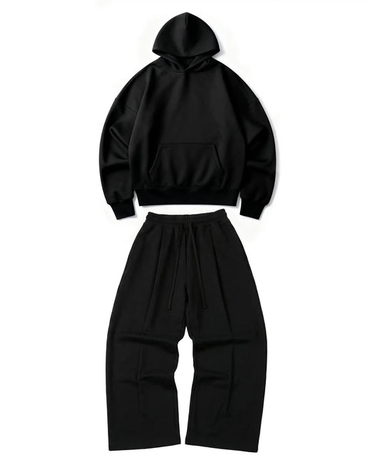 Ultra Heavy 520GSM Organic Hoodie+Baggy Pleat Sweats Midnight Black (Preorder)