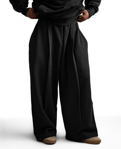 Ultra Heavy 520GSM Organic Hoodie+Baggy Pleat Sweats Midnight Black (Preorder)